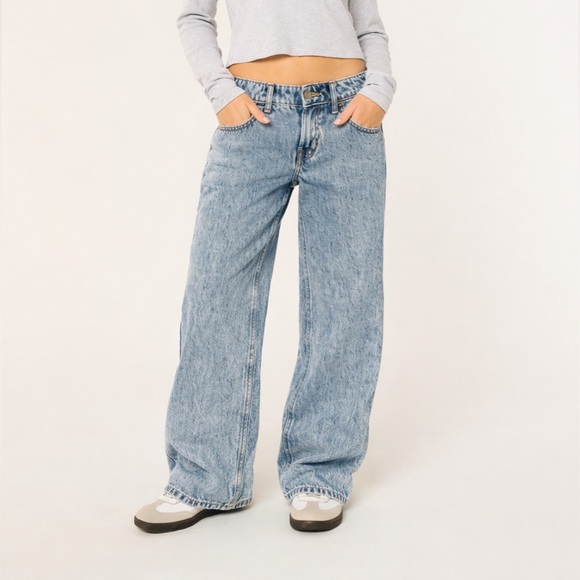 Hollister Denim - Hollister Low-Rise Baggy Jeans W28 Light Wash Wide Leg Y2K Skater Denim
